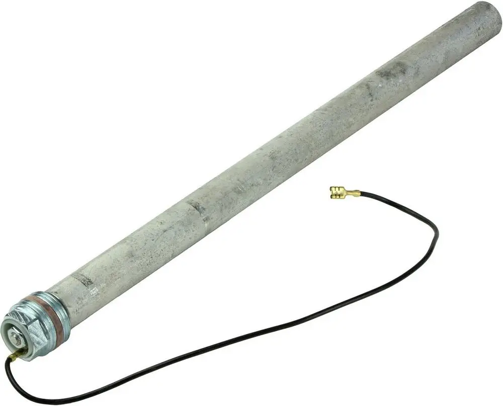 Lange, zylindrische Bosch-Anode mit einem Metallkopf und einem Kabelanschluss. Die Oberfläche ist metallisch und glatt.